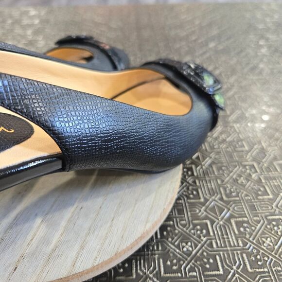 🐢 Cole Haan Black Snake Skin Adjustable Strap  Buckle Open Toed Pump 10B - Picture 8 of 16
